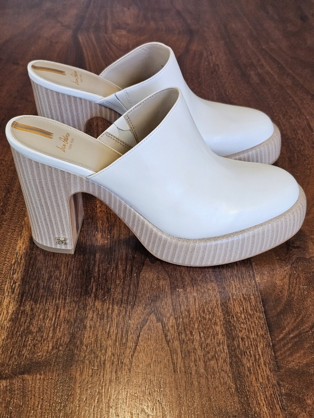 Sam Edelman Leather Ivory Platform Block Heel Mule Clog Sandals Size 9